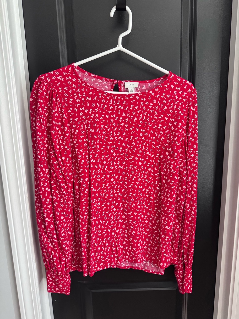 J. Crew Bright Red Long-Sleeve Floral Print Blouse